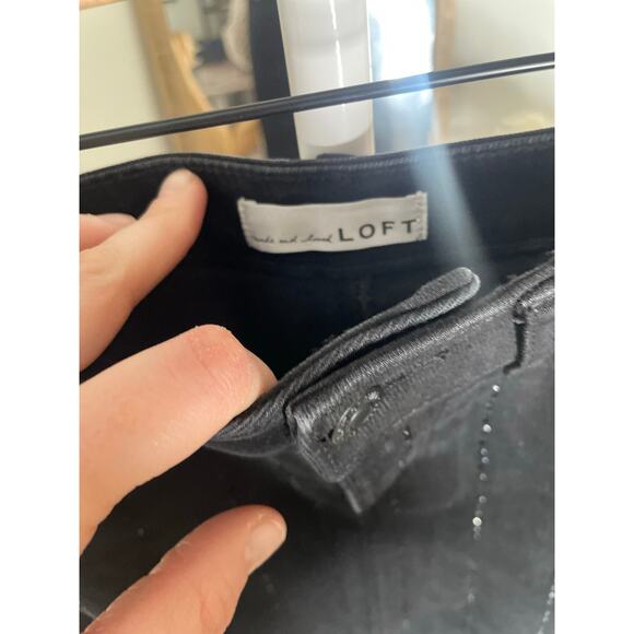 Loft Black Denim Midi Skirt Size 0 Sparkle Pinstripe Holiday Party - Picture 9 of 11